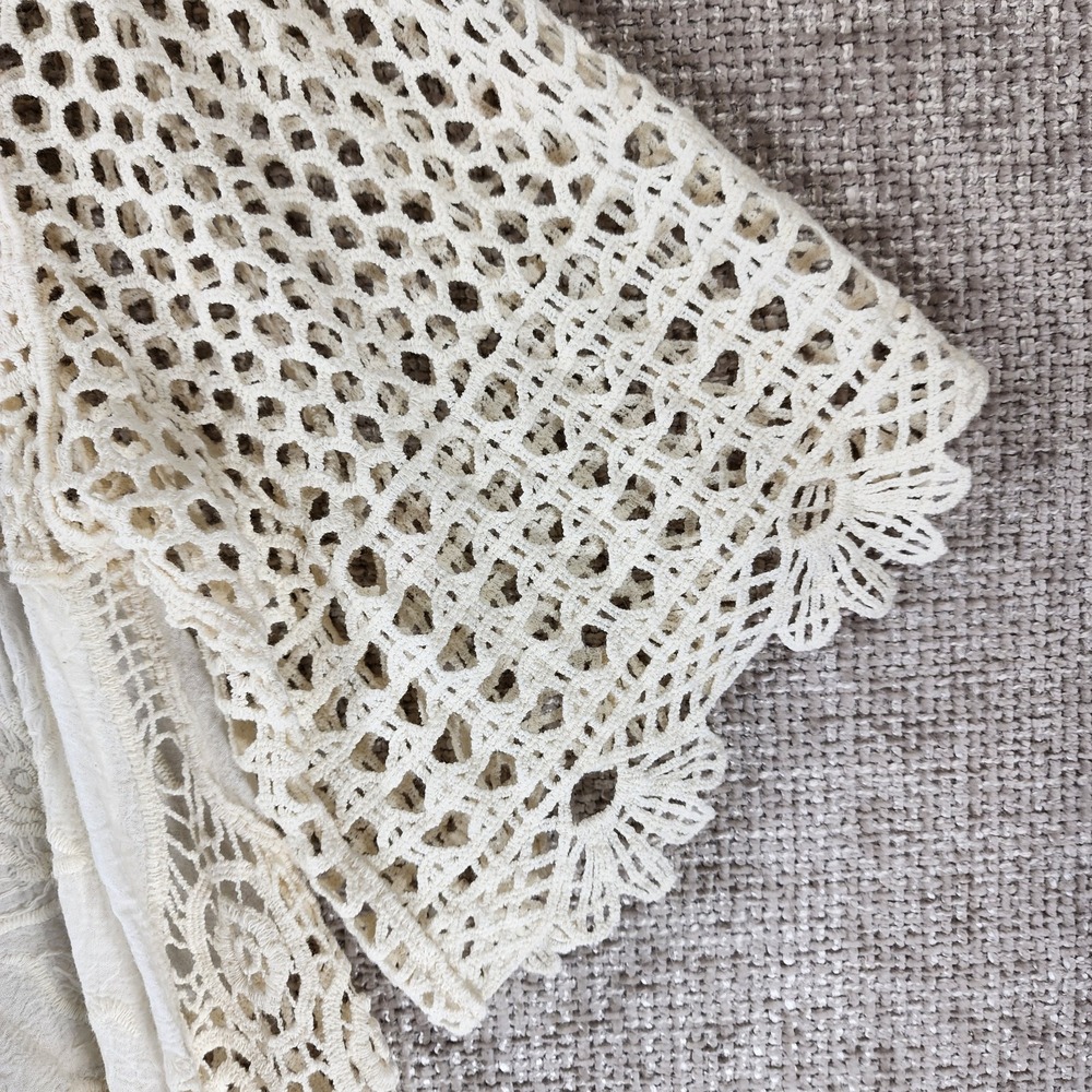 Angel Heart Boutique Open Crochet Tunic Top Womens Plus *1X Cream Babydoll Boho - Picture 3 of 12